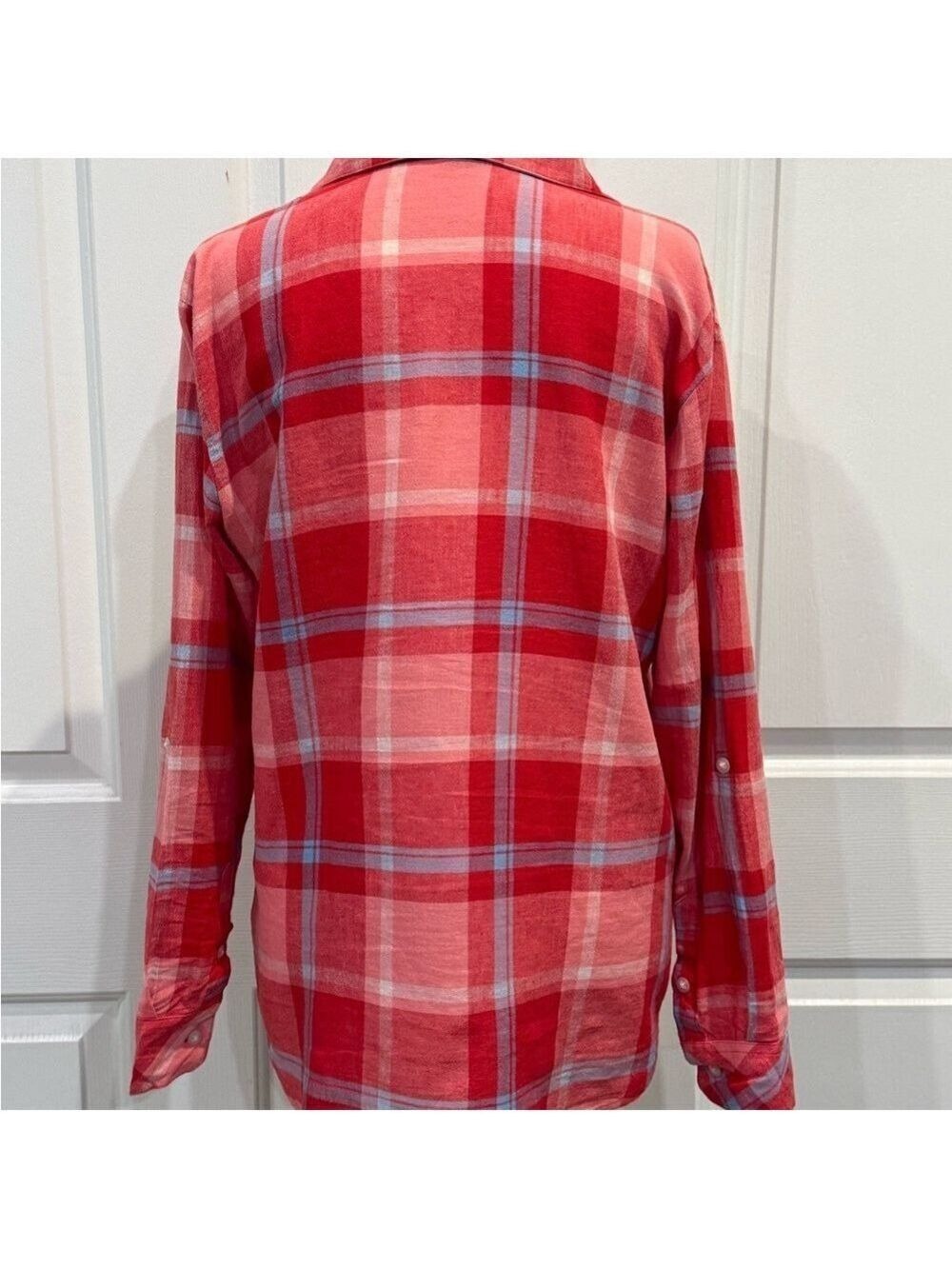 Sanctuary Plaid Button Down Shirt Linen Blend Lightweight Top Size Small - Picture 9 of 11